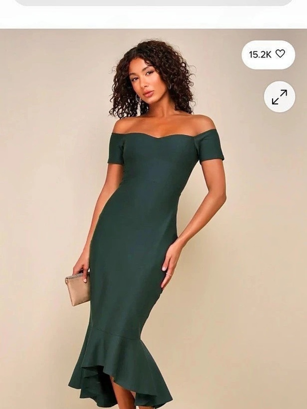 Lulus How Much I Care Dark Green Off-the-Shoulder Midi Dress